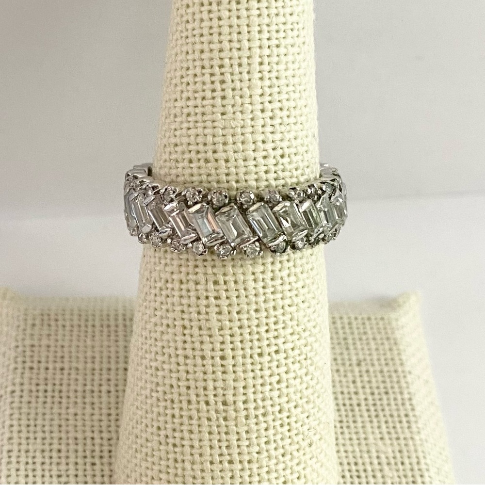 925 Sterling Silver Baguette Stones Eternity Ring Sz 6.5